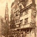 Photo:Due to the theatres located there, Drury Lane was actually the locus of most prostitution on Covent Garden. Much of it started there. Print by Ernest George, looking towards the church of St Mary-le-Strand. 1884.