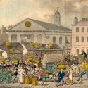 Photo:Aquatint art print of Covent Garden market. 1826-1831.