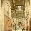 Photo:Line engraving print of the interior of Oxford Market. 19th century.