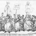 Photo:Supporters of Charles Fox  march towards the hustings which are indicated by a corner of the pediment of St. Paul's Church.  A butcher heads the procession, followed by  the Duchess of Devonshire, holding up on a pole a pair of breeches inscribed Man of the People. The other two women may be the Duchess of Devonshire's sister  Lady Duncannon and  Mrs Crewe.   Sam House is holding aloft a beer. Drawn and engraved by Thomas Rowlandson, printed by William Humphrey, 227 Strand. Satire on the Westminster election.