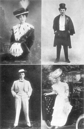 Photo:Four photographs of Vesta Tilley, a famous cross-dressing Music Hall performer most famous for recruitment performances during WWI. The Melodies Linger On: The Story of Music Hall by W. Macqueen Pope. c1900.