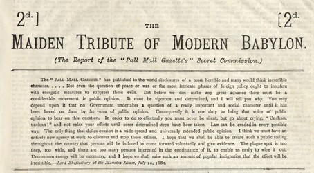 Photo:Maiden Tribute headlines, Pall Mall Gazette, 10 July 1885