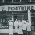 Photo:Portwine butcher's shop and staff on Earlham Street, established 1790.