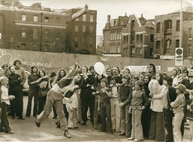 Photo:'Throw the Wellie' a popular Covent Garden festival game, c1974