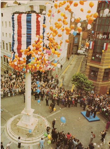 Photo:Seven Dials Pillar Opening 1982 I'm in the crowd somewhere!